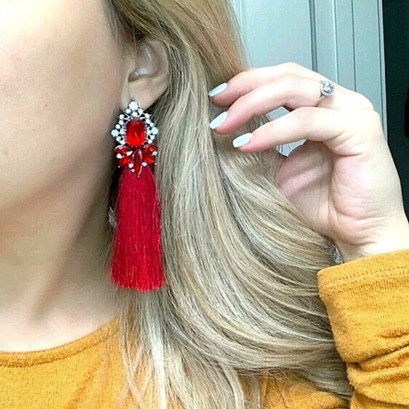 Red Christmas Earrings faux crystal chandelier rhinestones 💖 2/$30 - Picture 7 of 12